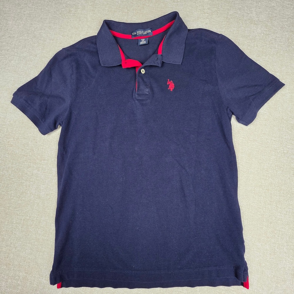 US Polo Assn Kids XXL 18 Navy Blue Red Accent Short Sleeve Polo Shirt